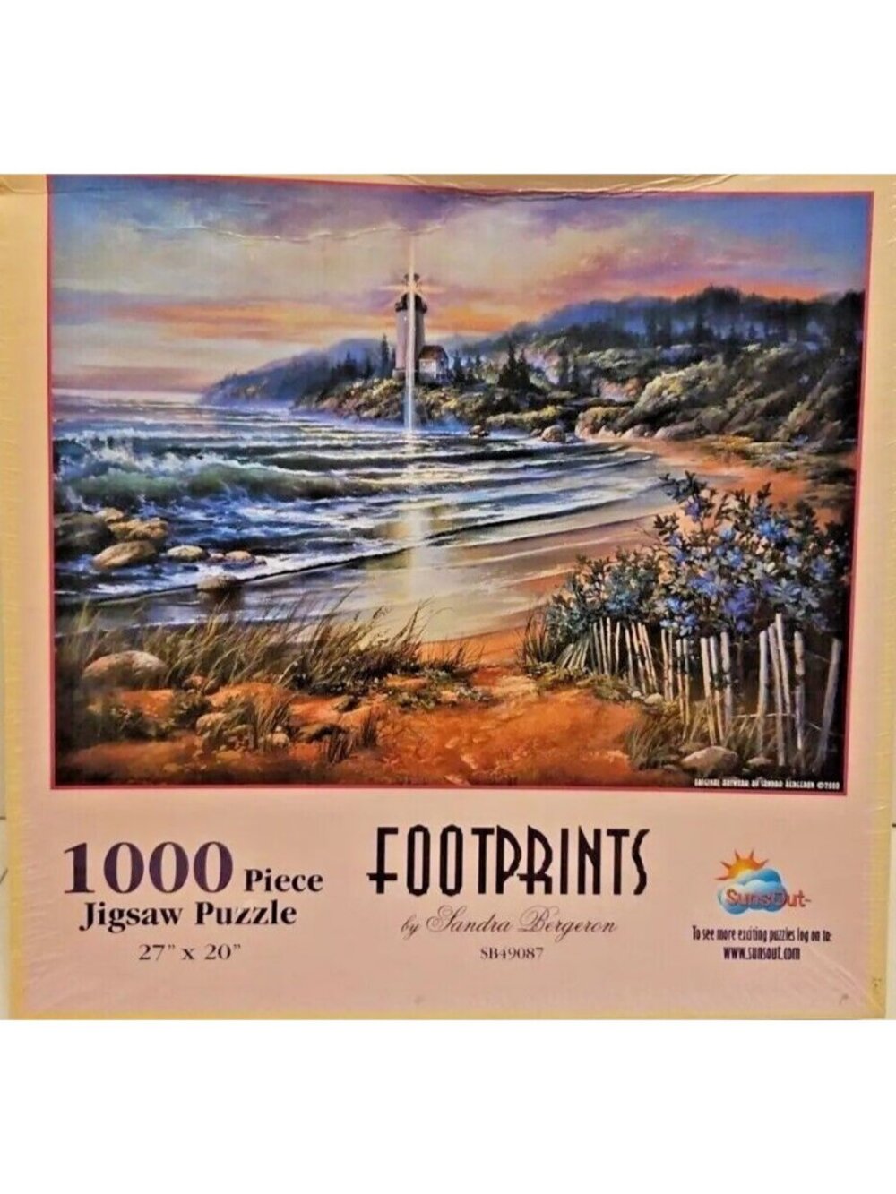 VTG Puzzle Footprints 1000-Pc Jigsaw Sandra Bergeron 27 x 20 Sunset Lighthouse